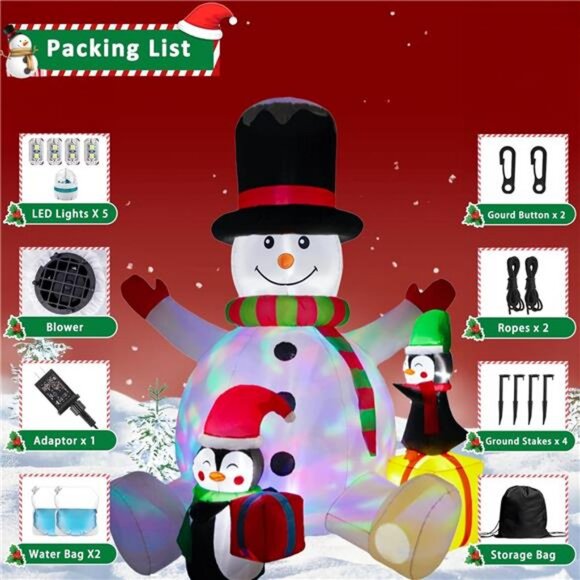 7.5FT Lighted Christmas Inflatables Snowman with Penguins Outdoor Decorations - Picture 4 of 7